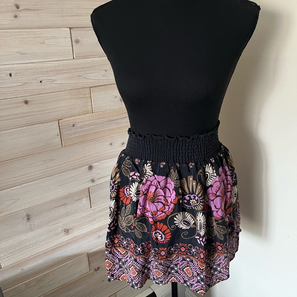 Floral Silk Pull on Mini Skirt